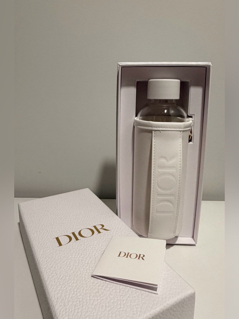 Dior White Embossed Leather Bottle Holder with Gift Box
